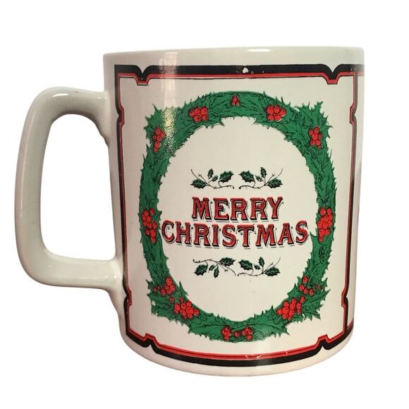 VTG Japan Ceramic "MERRY CHRISTMAS" Santa Clause & Kids Scene Coffee Mug - Picture 2 of 9